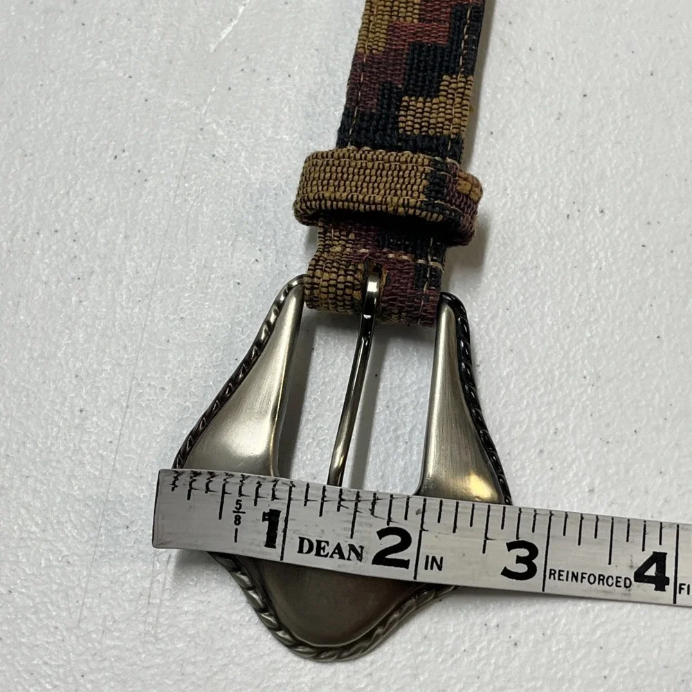 Vintage Express Belt Brown Woven Southwestern Stitched Gunmetal Buckle Tip Large